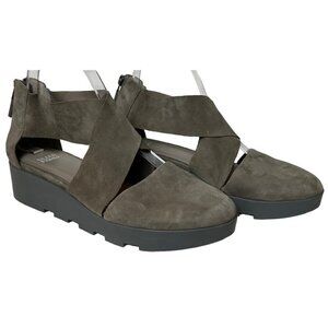 Eileen Fisher Buoy Suede Criss Cross Close Toe Wedge Platform Sandals 8 1/2